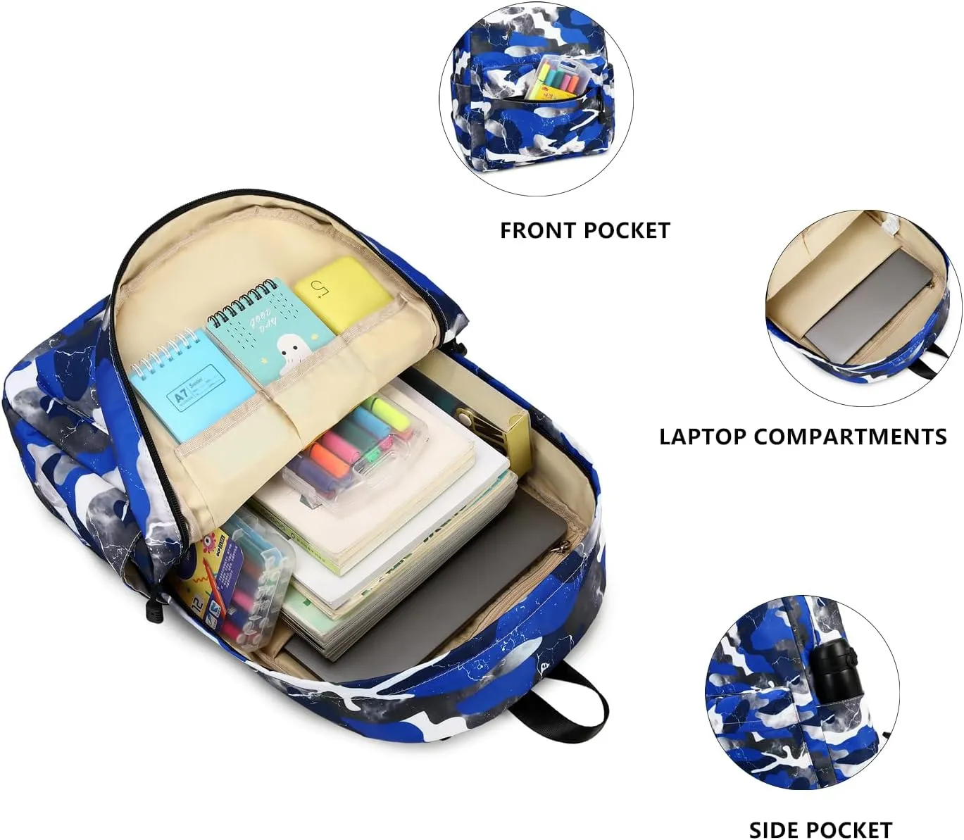 Lmwzh Backpack For Boys Girls Elementary Waterproof teen School Bags Kids Bookbag Lightweight Camo Blue 2PC