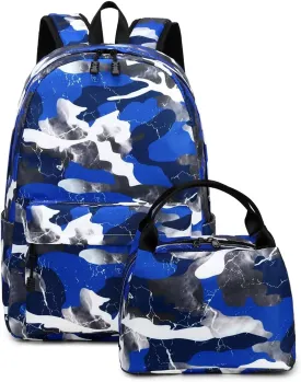 Lmwzh Backpack For Boys Girls Elementary Waterproof teen School Bags Kids Bookbag Lightweight Camo Blue 2PC
