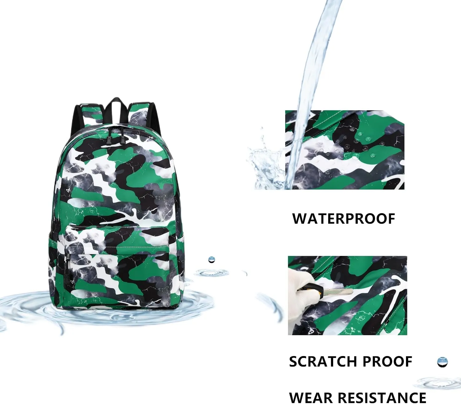 Lmwzh Backpack For Boys Girls Elementary Waterproof teen School Bags Kids Bookbag Lightweight Camo Green 2PC