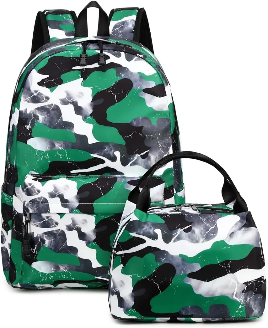 Lmwzh Backpack For Boys Girls Elementary Waterproof teen School Bags Kids Bookbag Lightweight Camo Green 2PC