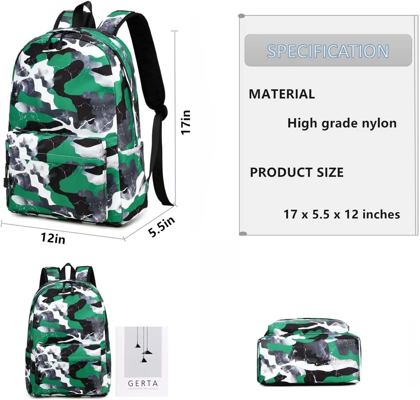 Lmwzh Backpack For Boys Girls Elementary Waterproof teen School Bags Kids Bookbag Lightweight Camo Green 2PC