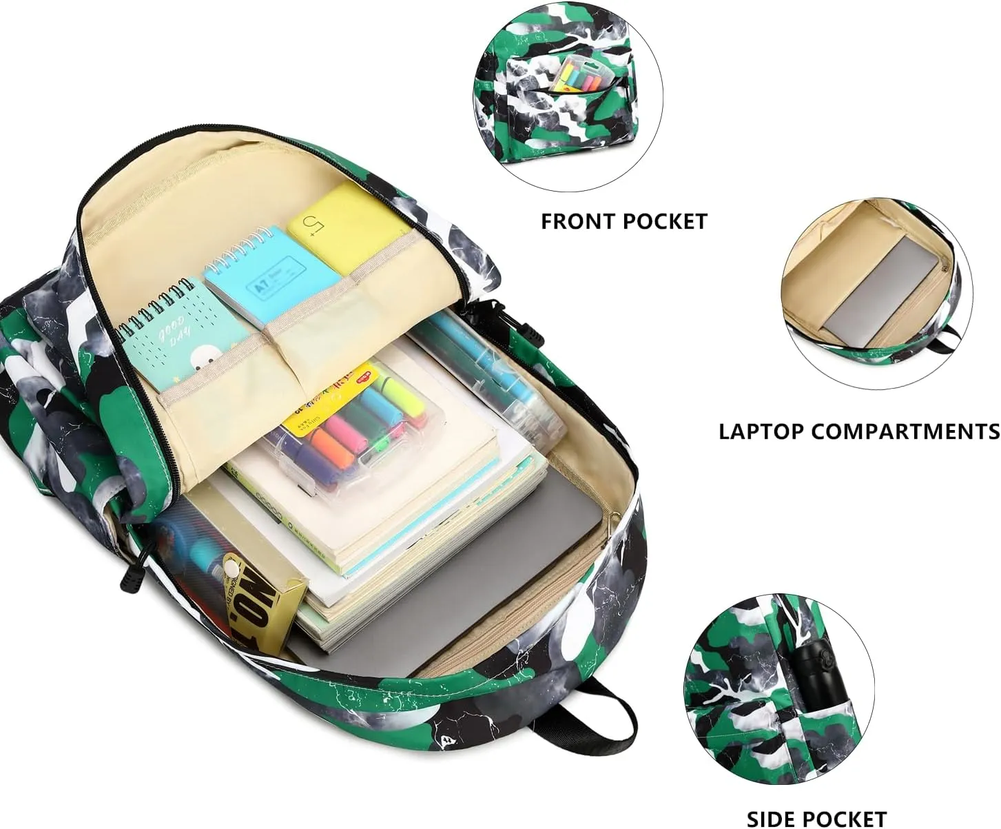Lmwzh Backpack For Boys Girls Elementary Waterproof teen School Bags Kids Bookbag Lightweight Camo Green 2PC