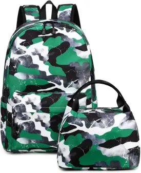 Lmwzh Backpack For Boys Girls Elementary Waterproof teen School Bags Kids Bookbag Lightweight Camo Green 2PC