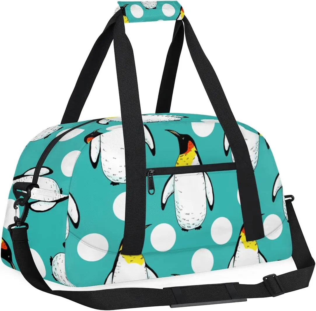 Lovely Penguins Pattern Gym Bag Sports Duffle Bag Weekend Sleepover Duffel Bags Small Travel Tote for Overnight Workout Gymnastics Dance Ballet