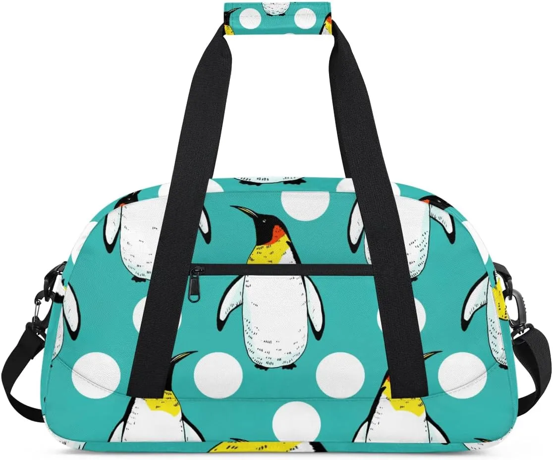 Lovely Penguins Pattern Gym Bag Sports Duffle Bag Weekend Sleepover Duffel Bags Small Travel Tote for Overnight Workout Gymnastics Dance Ballet