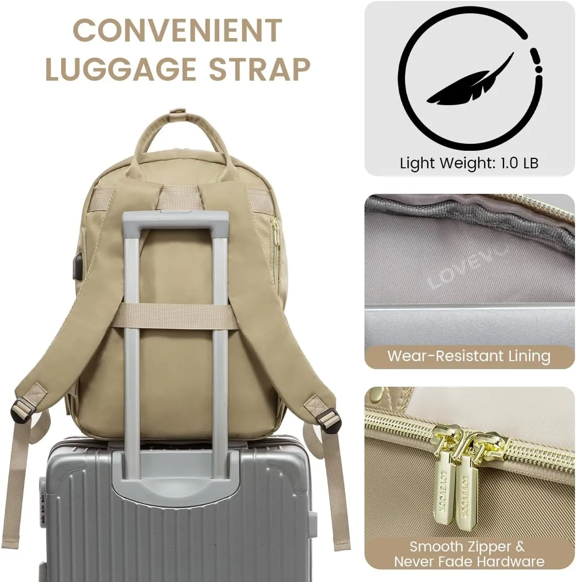 LOVEVOOK Laptop Backpack for Women, Water Resistant Travel Work Backpacks Purse Stylish Business Teacher Nurse Computer Bag with USB Charging Port