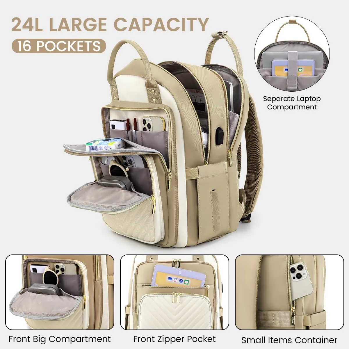 LOVEVOOK Laptop Backpack for Women, Water Resistant Travel Work Backpacks Purse Stylish Business Teacher Nurse Computer Bag with USB Charging Port