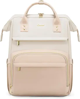 LOVEVOOK Leather Backpack for Women, 17 inch Laptop Backpack, Professional Work & Travel Bag, Beige-Flesh Beige