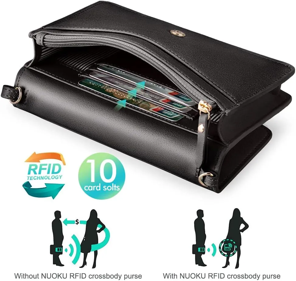 nuoku Women Small Crossbody Bag Cellphone Purse Wallet with RFID Card Slots 2 Straps