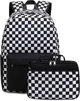 Octsky Kids Backpack for Girls Teens Elementary Middle School Bookbags Childs Back to School Bag with Lunch Box, Black/White, One Size