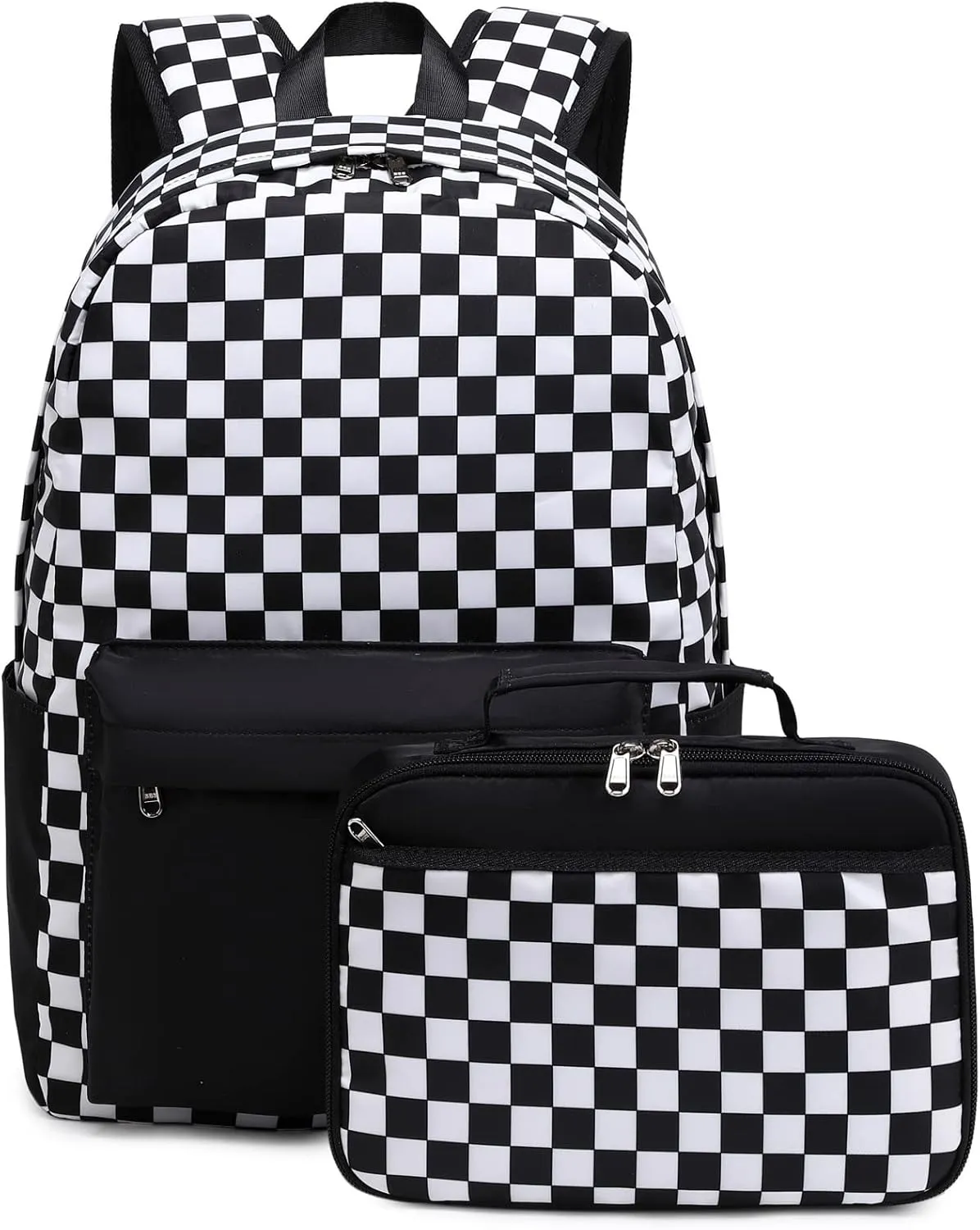 Octsky Kids Backpack for Girls Teens Elementary Middle School Bookbags Childs Back to School Bag with Lunch Box, Black/White, One Size