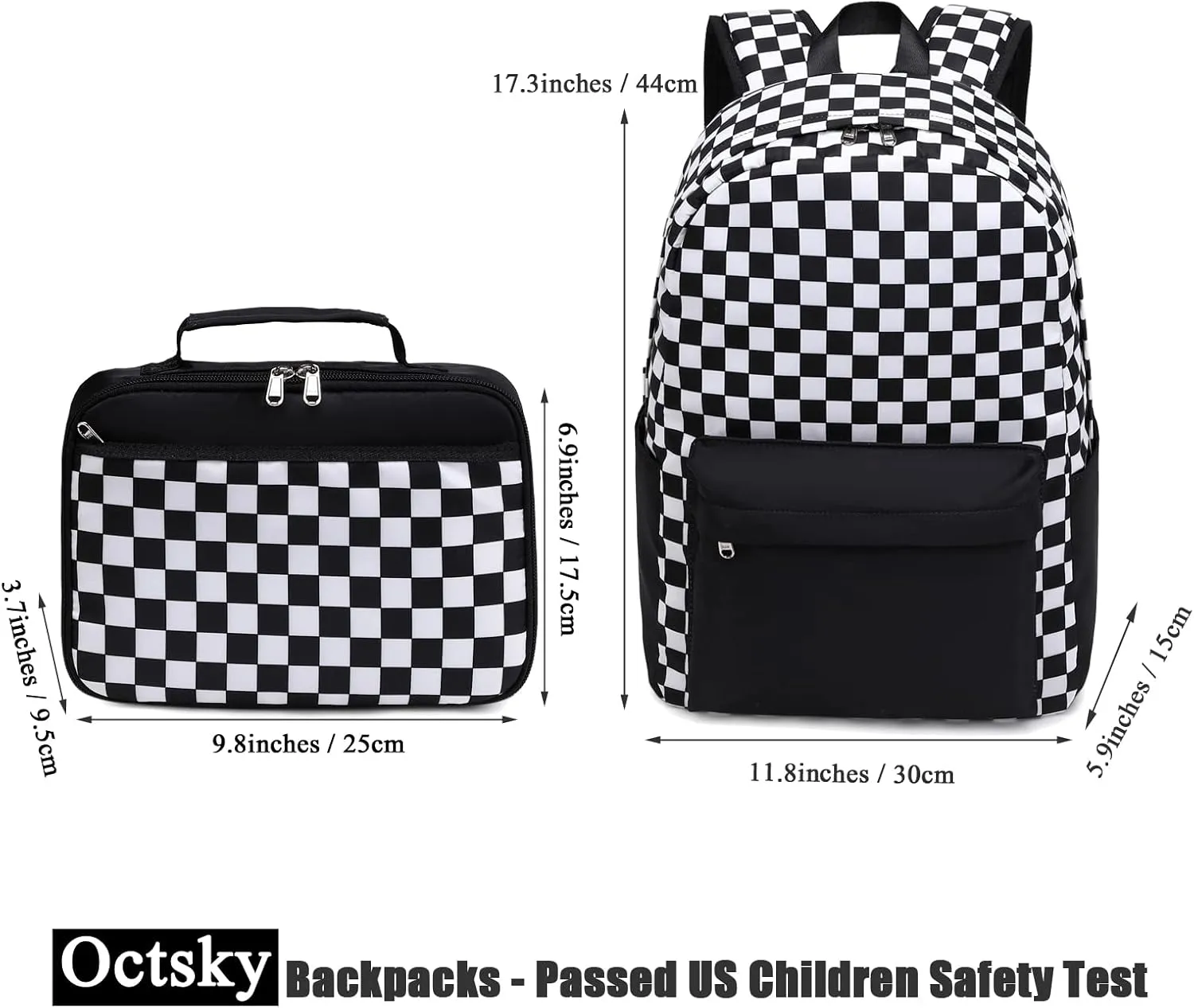 Octsky Kids Backpack for Girls Teens Elementary Middle School Bookbags Childs Back to School Bag with Lunch Box, Black/White, One Size