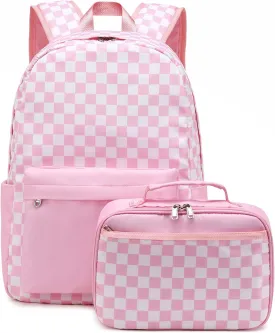Octsky Kids Backpack for Girls Teens Elementary Middle School Bookbags Childs Back to School Bag with Lunch Box, Pink/White, One Size