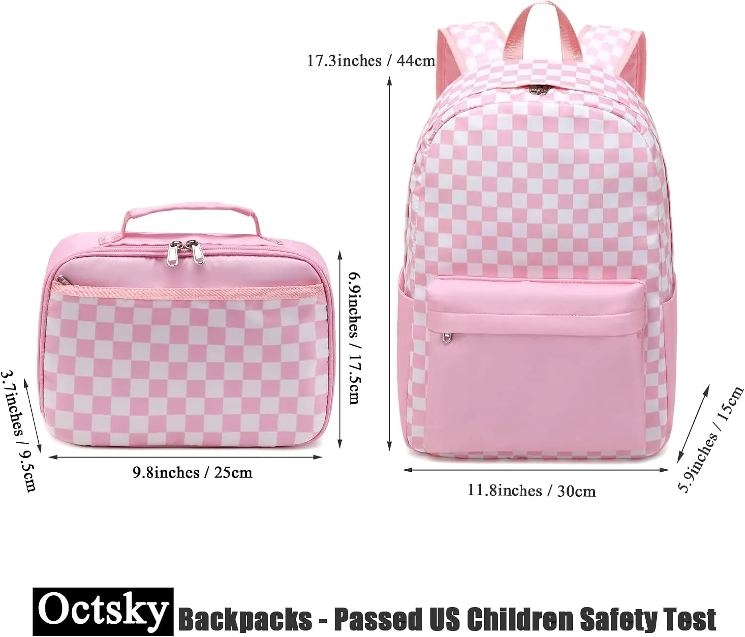 Octsky Kids Backpack for Girls Teens Elementary Middle School Bookbags Childs Back to School Bag with Lunch Box, Pink/White, One Size