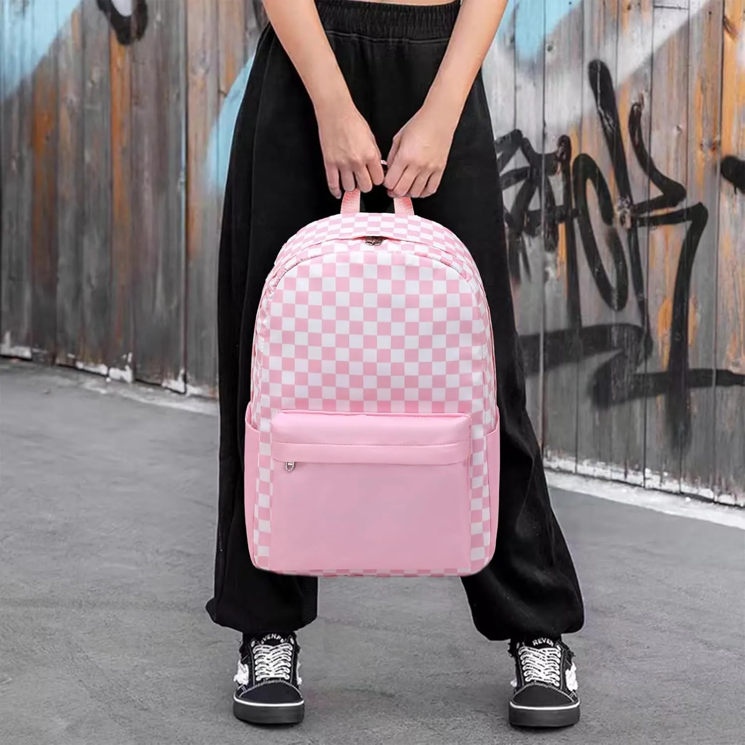 Octsky Kids Backpack for Girls Teens Elementary Middle School Bookbags Childs Back to School Bag with Lunch Box, Pink/White, One Size