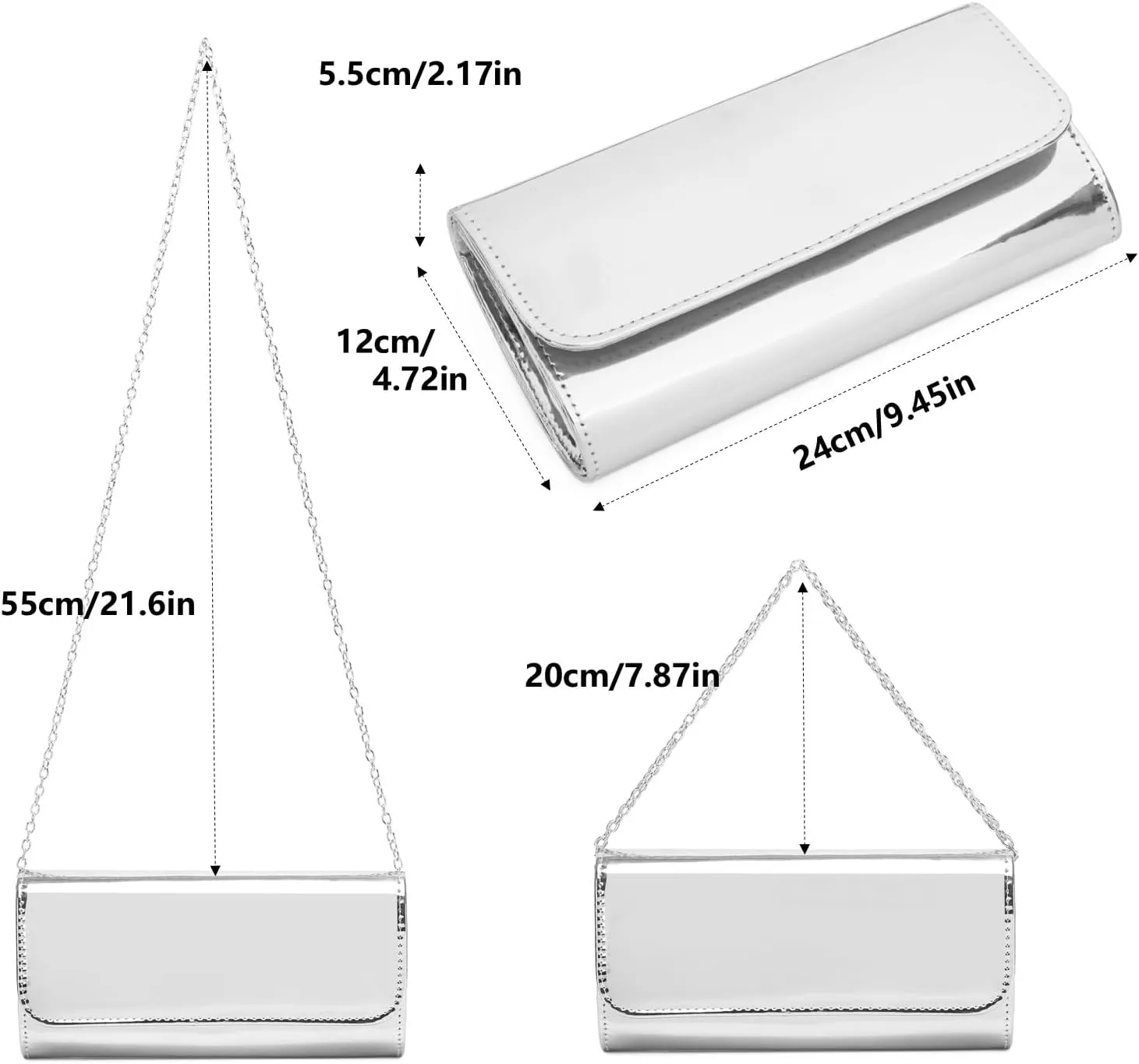 Patent Leather Envelope Clutch for Women Stylish Evening Handbag with Detachable Chain, Perfect for Wedding, Party & Prom