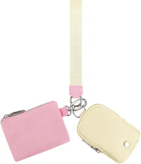Peicees Keychain Dual Pouch Wristlet Wallet For Women Zip Around Mini Wristlet Purse Detachable Coin Pouch Portable Small