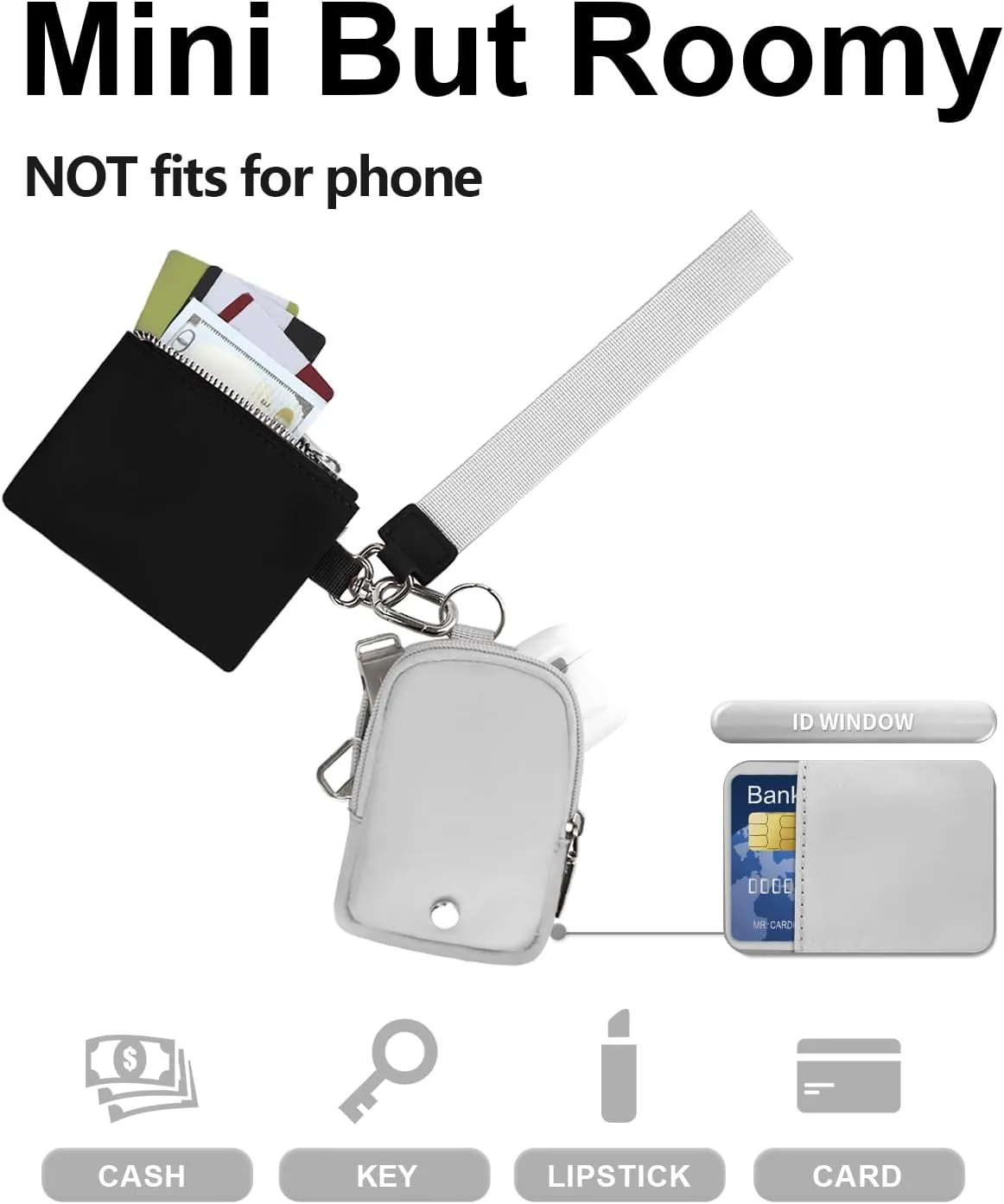 Peicees Keychain Dual Pouch Wristlet Wallet For Women Zip Around Mini Wristlet Purse Detachable Coin Pouch Portable Small