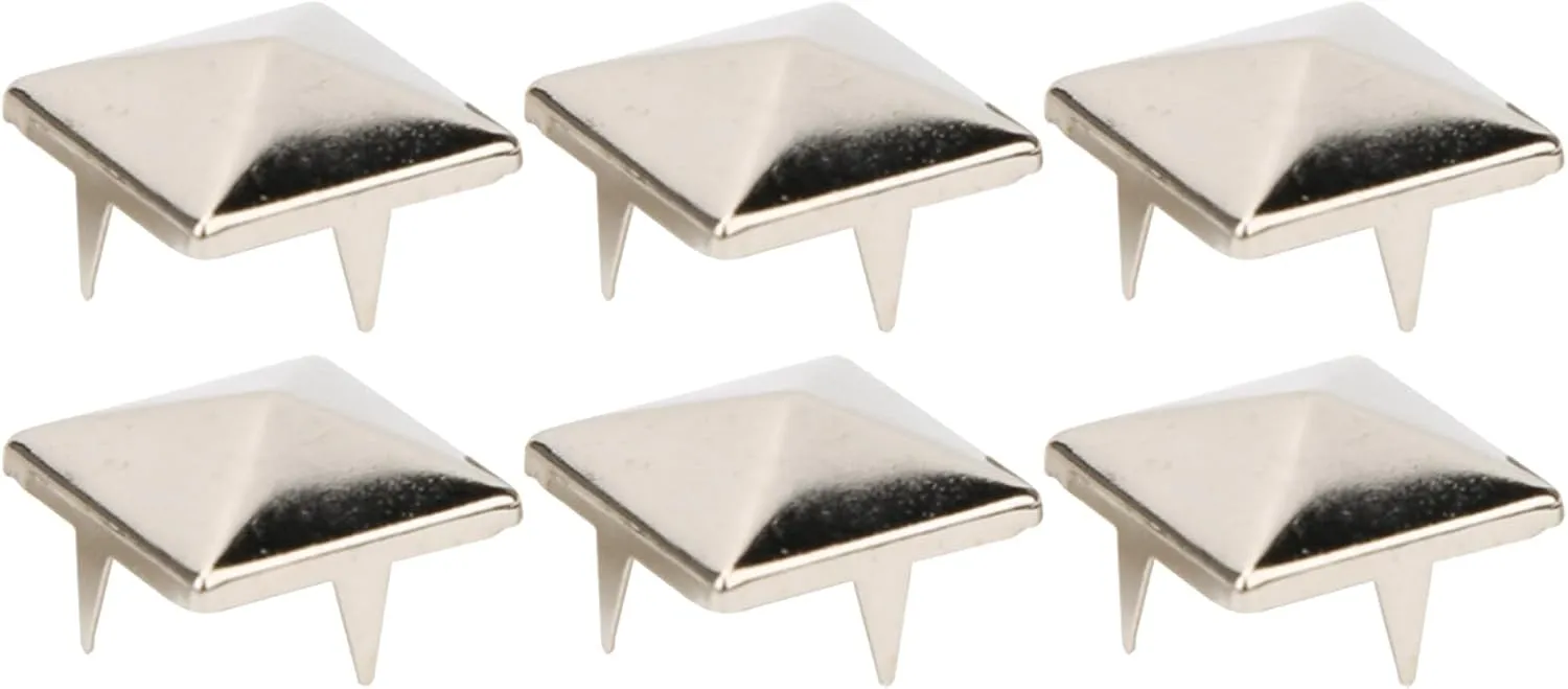 Respicefinem 100 Pieces Square Pyramid Studs Punk Rivets 4 Claw Metal Studs Silver Metal Studs and Spikes for Clothing Shoes Handbag Bracelets Belt Accessories (10MM)