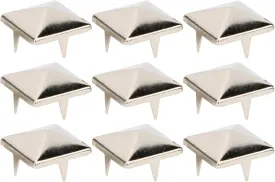 Respicefinem 100 Pieces Square Pyramid Studs Punk Rivets 4 Claw Metal Studs Silver Metal Studs and Spikes for Clothing Shoes Handbag Bracelets Belt Accessories (10MM)