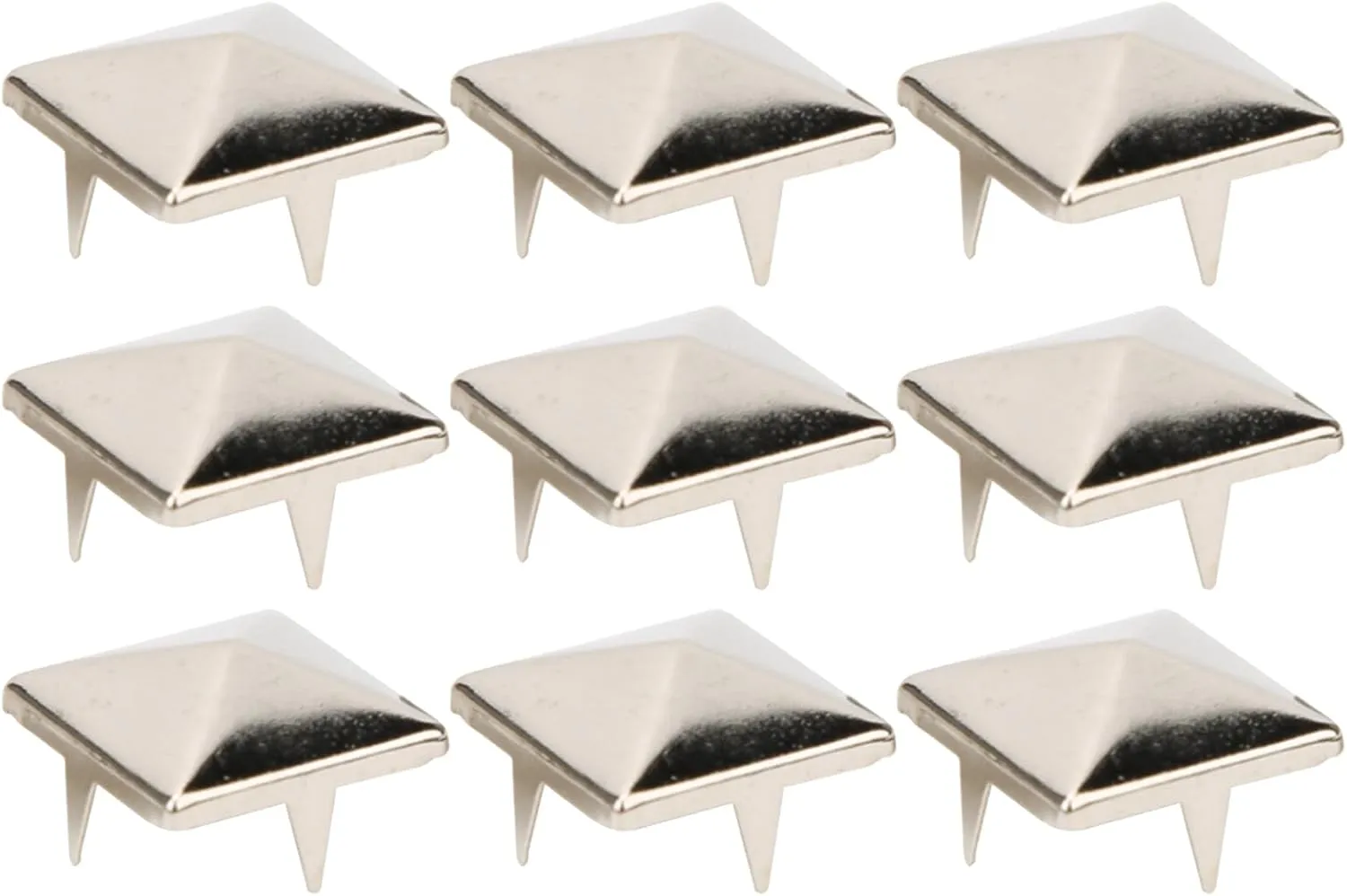 Respicefinem 100 Pieces Square Pyramid Studs Punk Rivets 4 Claw Metal Studs Silver Metal Studs and Spikes for Clothing Shoes Handbag Bracelets Belt Accessories (10MM)