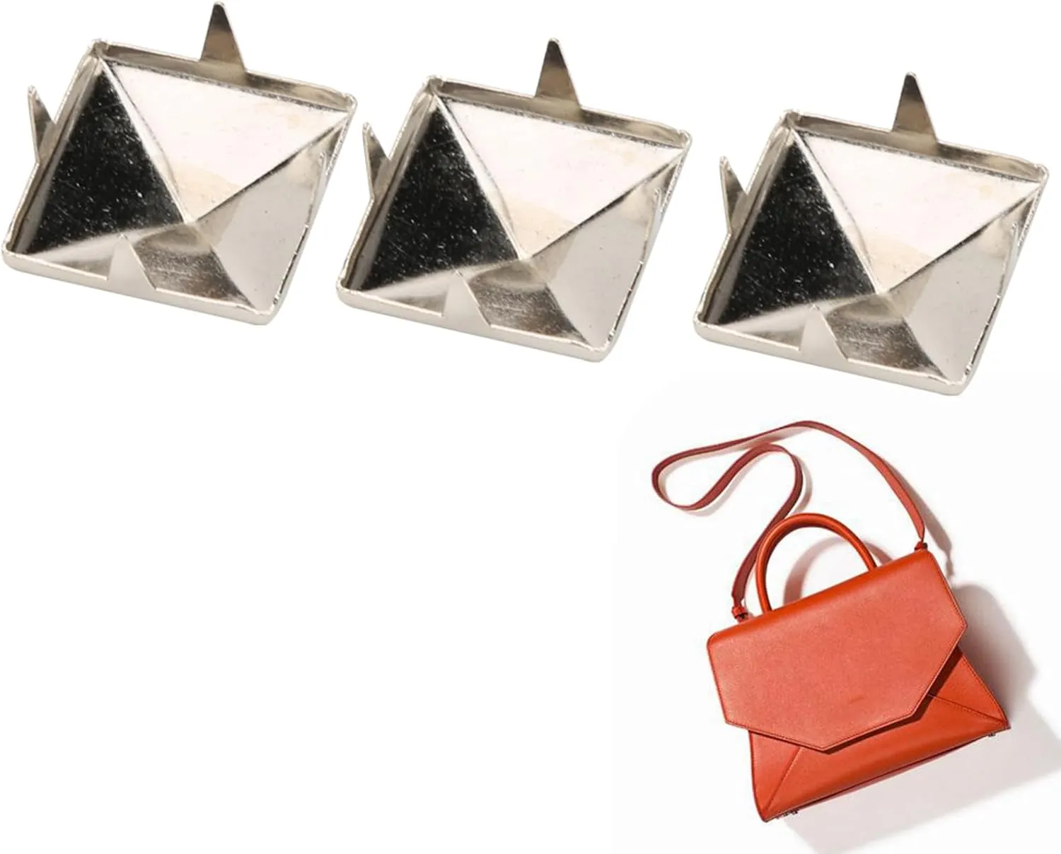 Respicefinem 100 Pieces Square Pyramid Studs Punk Rivets 4 Claw Metal Studs Silver Metal Studs and Spikes for Clothing Shoes Handbag Bracelets Belt Accessories (10MM)