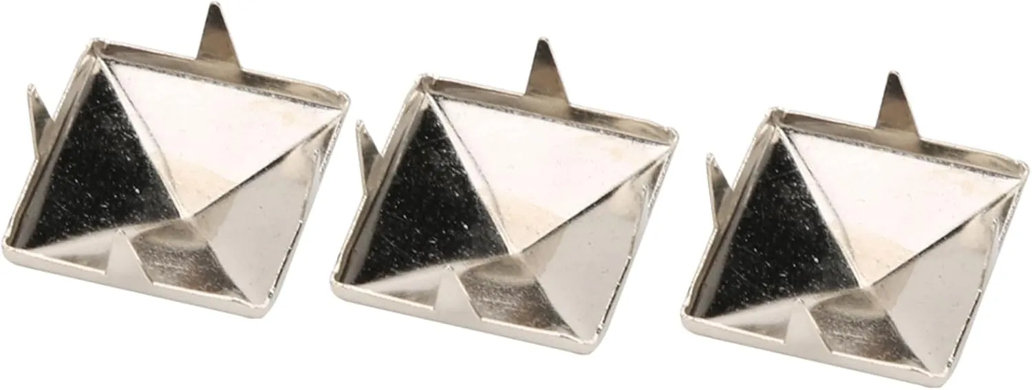 Respicefinem 100 Pieces Square Pyramid Studs Punk Rivets 4 Claw Metal Studs Silver Metal Studs and Spikes for Clothing Shoes Handbag Bracelets Belt Accessories (10MM)