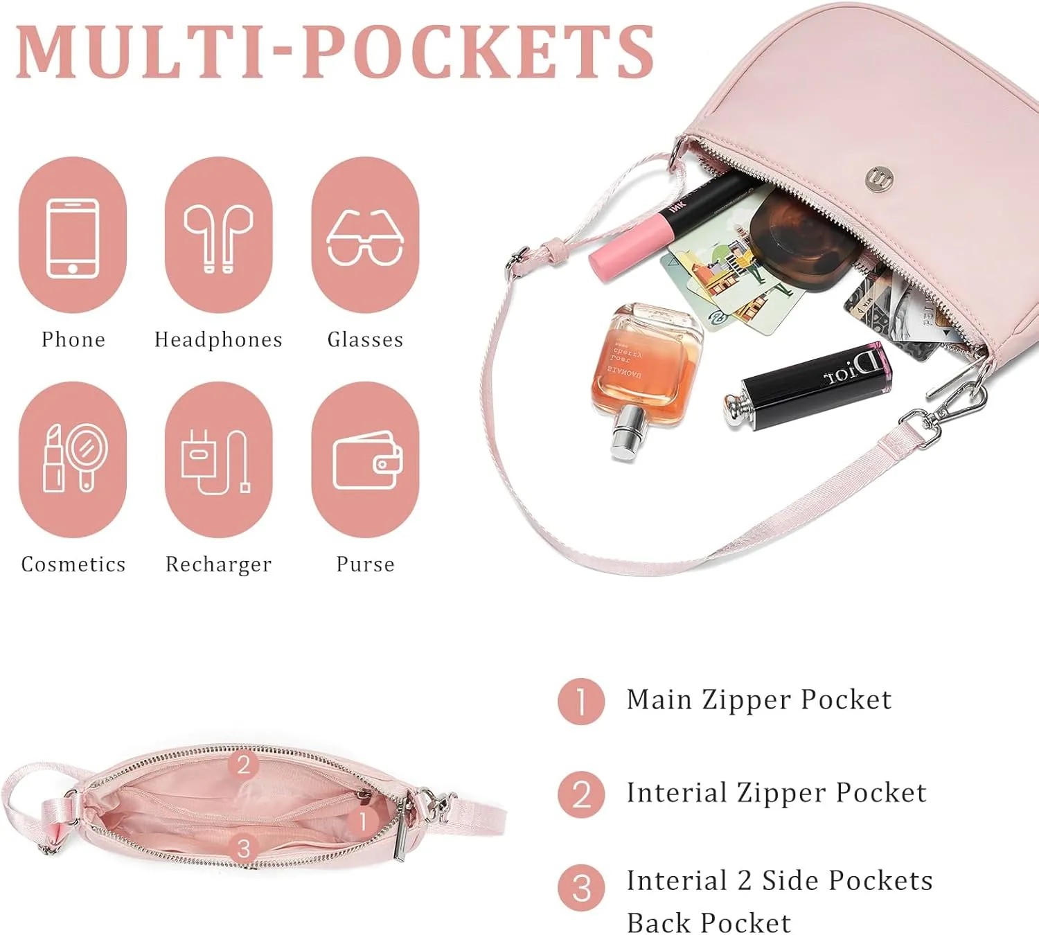 Shoulder Bag for Women Handbags with Adjustable Strap Underarm Purse Mini Clutch Purses Trendy Crescent Bags