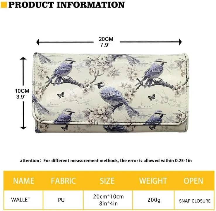 Sketch Peony Womens Wallets Leather Clutch, Blue Pink Gradient Aesthetic Floral Credit Card Holder with Coin Purse ID Window Retro Flowers Long Wallet for Women