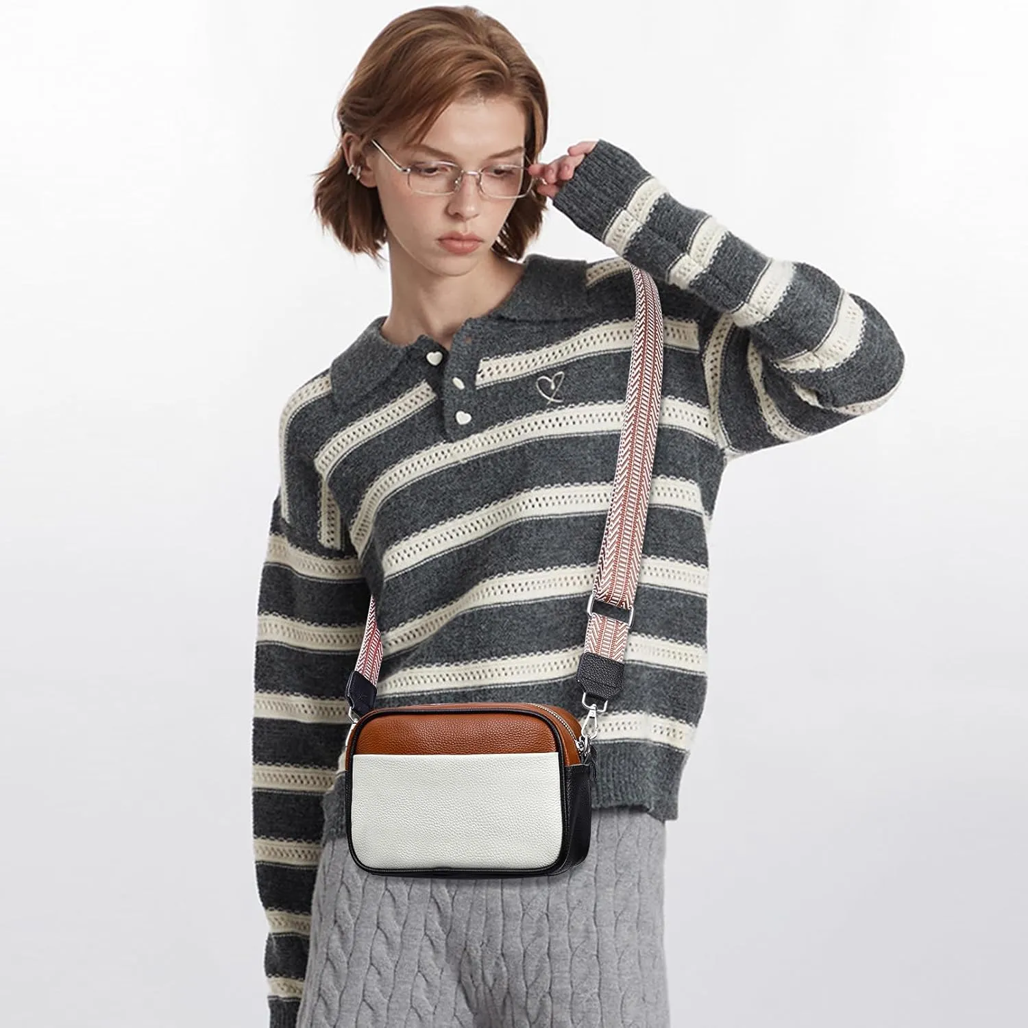 Small Crossbody Bags for Women Genuine Leather, Guitar Strap Shoulder Handbag Purse Camera Bag with Rfid Card Slots