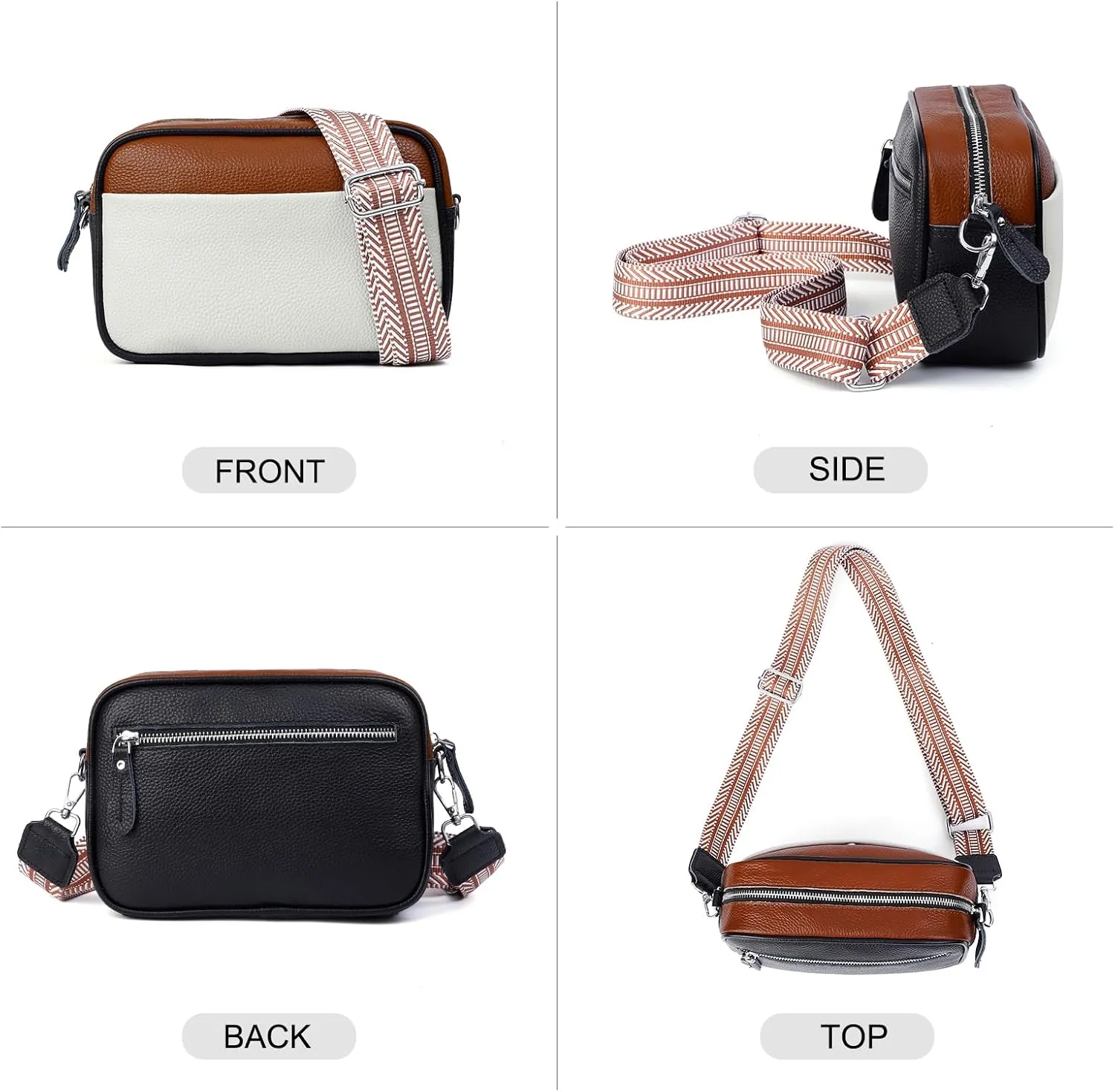 Small Crossbody Bags for Women Genuine Leather, Guitar Strap Shoulder Handbag Purse Camera Bag with Rfid Card Slots