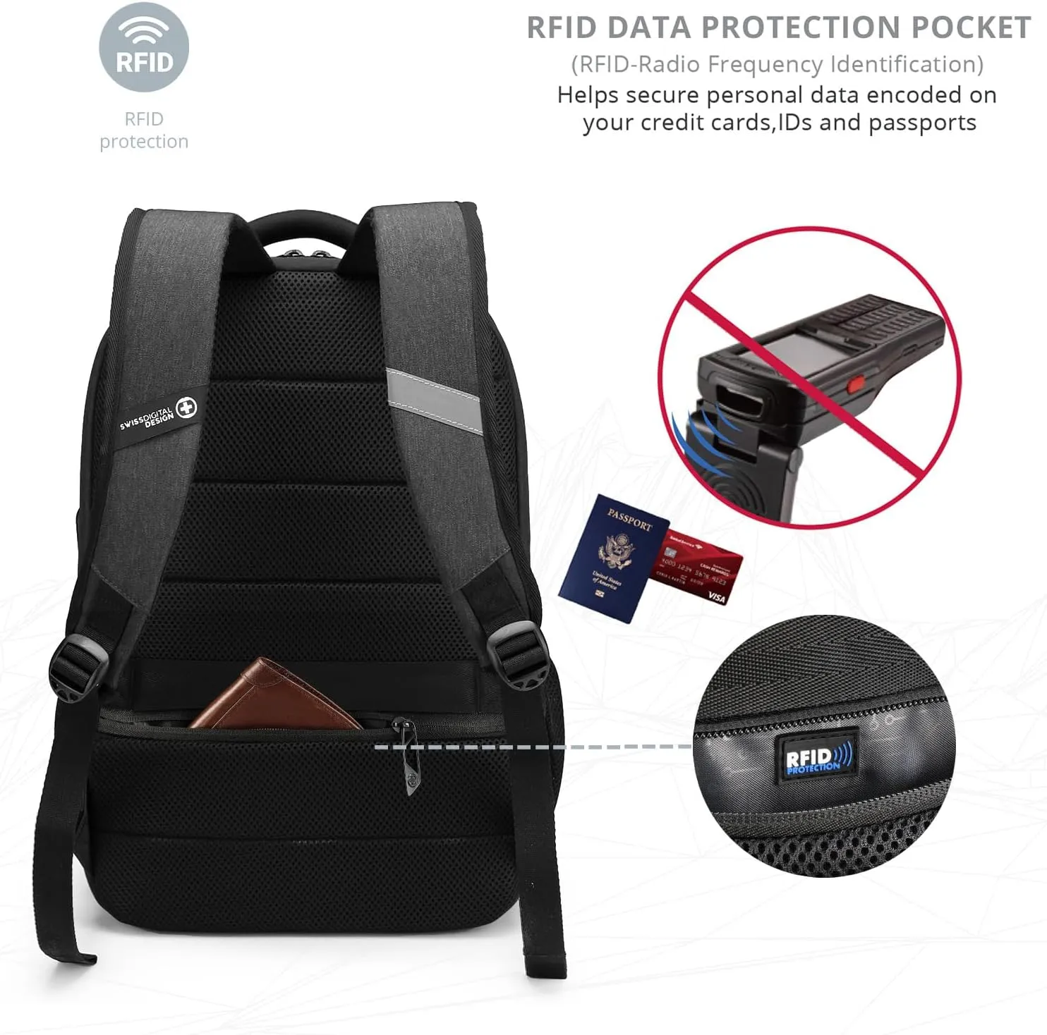 Swissdigital Design Travel Laptop Backpack for Men and Women, College Backpack with USB Charging Port for Fits 16 Inch Notebook, Grey | ANDWIL