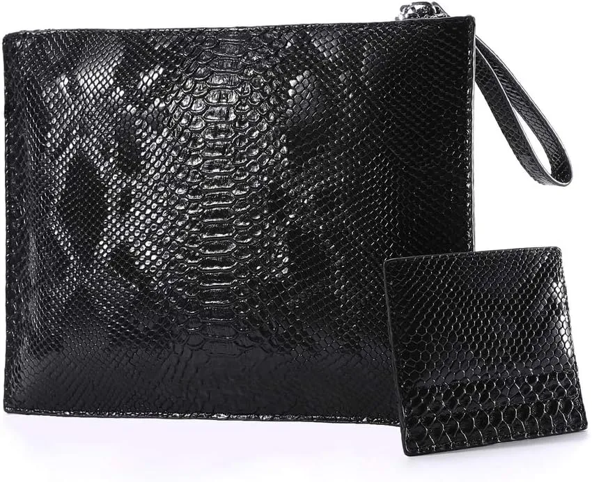 Women Clutches Fashion Snakeskin PU Leather Party Envelope Purse Bag with Hand Strap