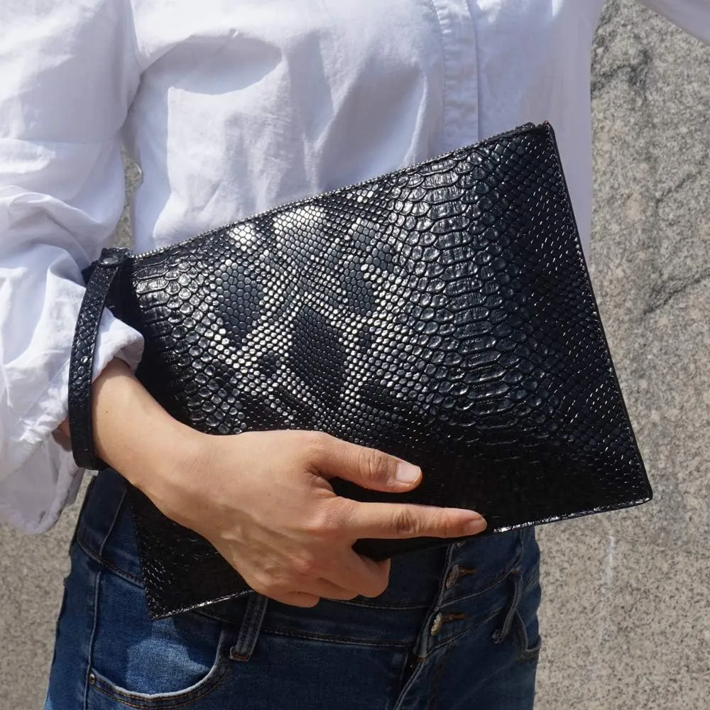 Women Clutches Fashion Snakeskin PU Leather Party Envelope Purse Bag with Hand Strap