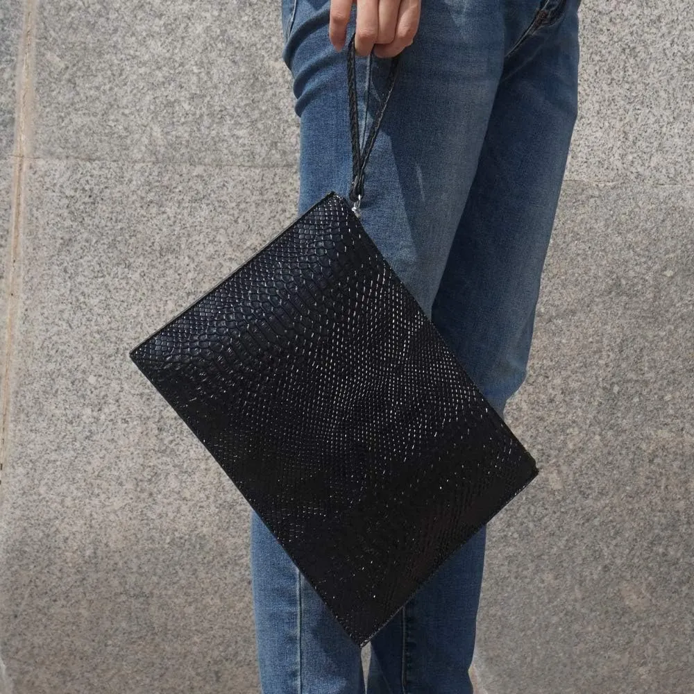 Women Clutches Fashion Snakeskin PU Leather Party Envelope Purse Bag with Hand Strap