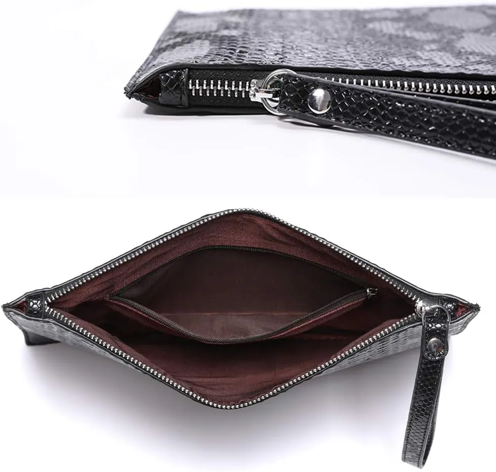 Women Clutches Fashion Snakeskin PU Leather Party Envelope Purse Bag with Hand Strap
