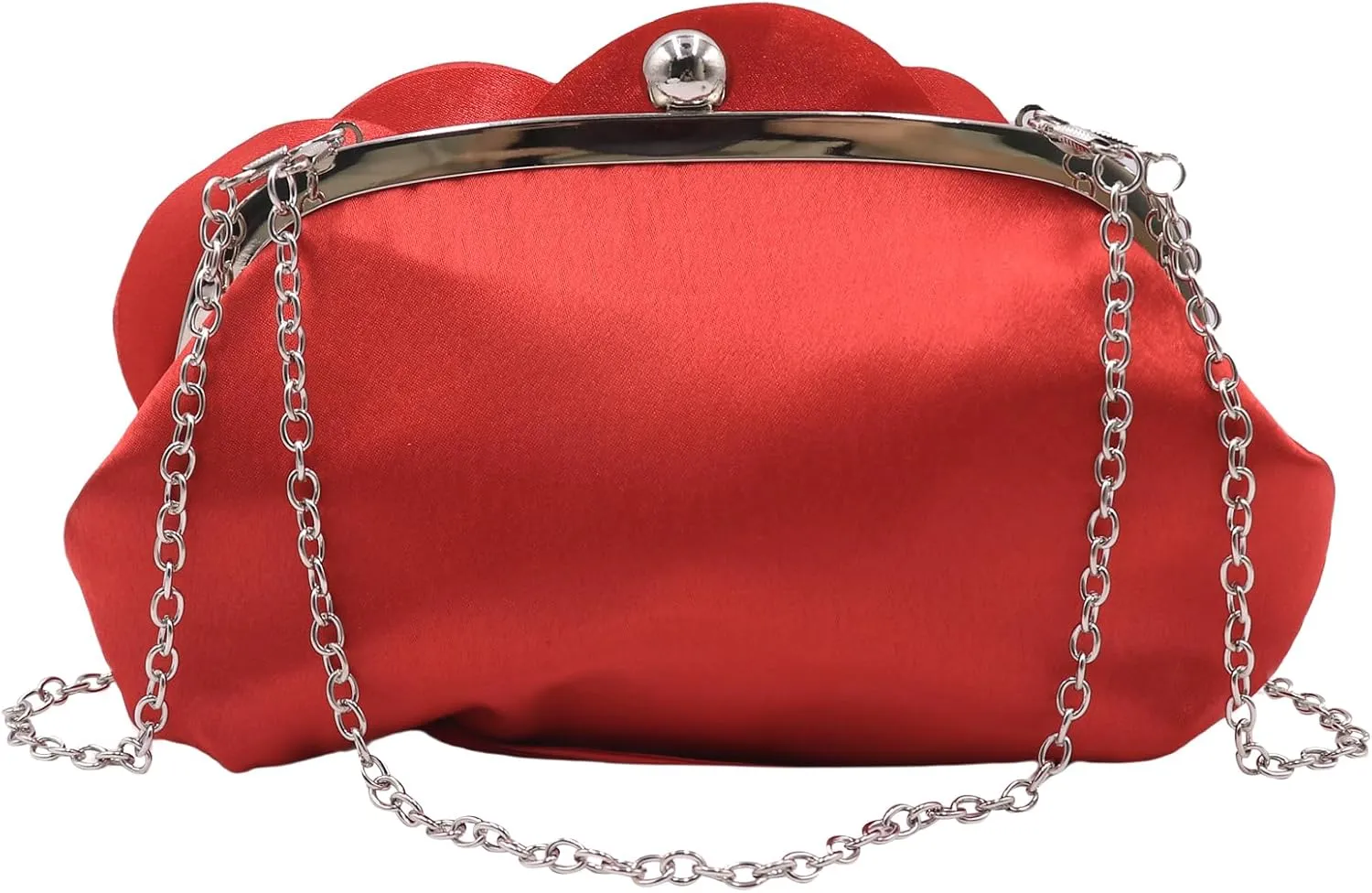 Women Evening Clutch Bag Fashion Rose Floral Satin Small Purse Handbag with Detachable Strap for Wedding,Evening Party, Prom
