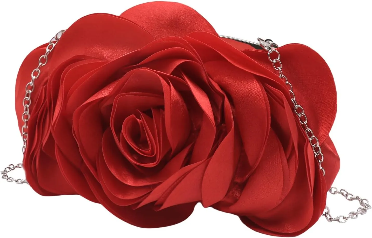 Women Evening Clutch Bag Fashion Rose Floral Satin Small Purse Handbag with Detachable Strap for Wedding,Evening Party, Prom