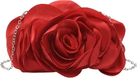 Women Evening Clutch Bag Fashion Rose Floral Satin Small Purse Handbag with Detachable Strap for Wedding,Evening Party, Prom