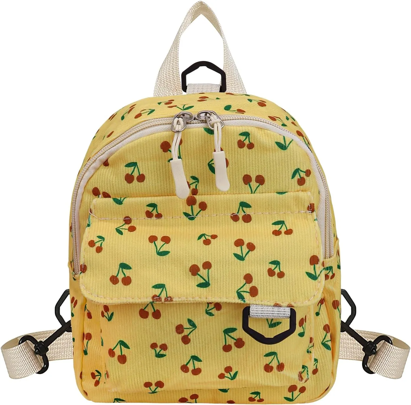 Womens Backpack, Small Backpack Corduroy Backpack for Women and Girls, Cute Mini Backpacks with Cherries Prints (yellow)