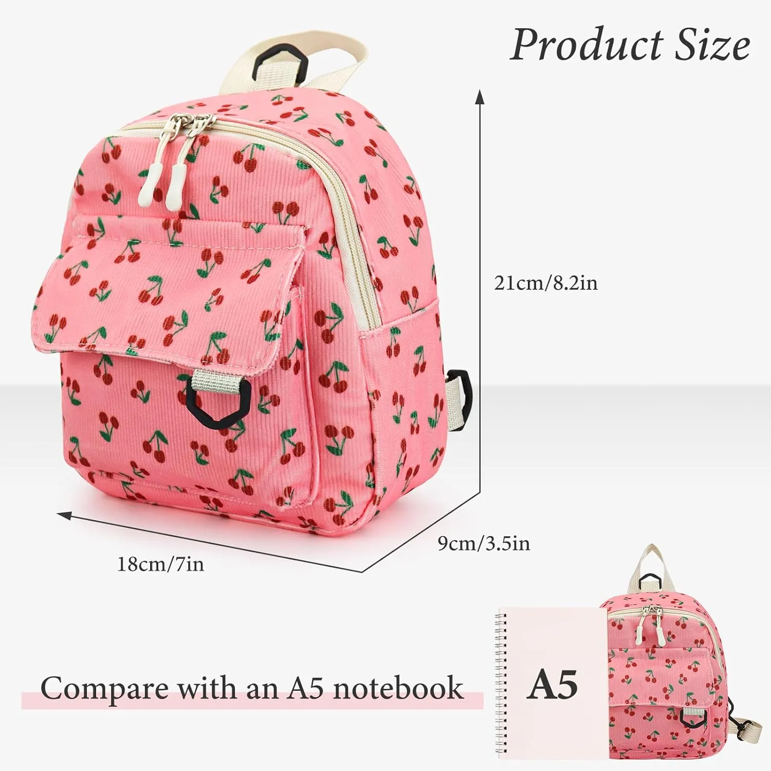Womens Backpack, Small Backpack Corduroy Backpack for Women and Girls, Cute Mini Backpacks with Cherries Prints (yellow)